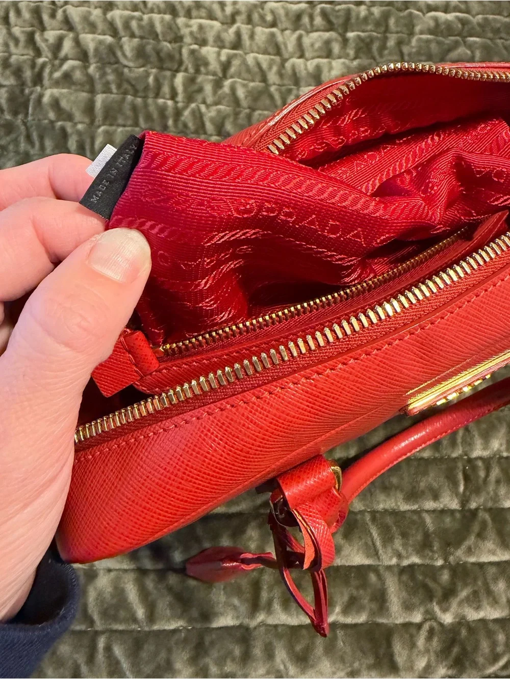 Prada Red Saffiano Leather Satchel with Gold Hardware - Picture 11 of 12
